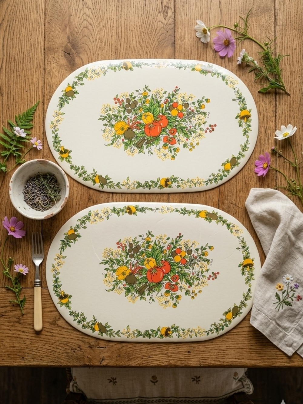 Vintage Harvest Garden Placemats – Set of 2 (1970s Country Kitchen)